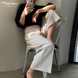 Clacive Elegant High Waist Pink Women Pants  Casual Loose Wide Trousers Lady Korean Fashion Pleated Full Length Office Pants