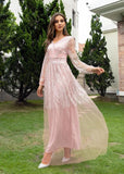 Clacive  New Design Spring Summer Solid Sexy Mesh Banquet Long Dress Elegant Long Sleeve Dress  Vestidoswomen