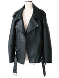 Clacive  Spring Autumn Black Oversized Soft Pu Leather Biker Jacket Women Long Sleeve Belt Loose Cool Fashion Streetwear