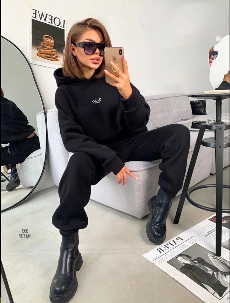 Fall outfits 2023 Autumn Winter Two Piece Sets Women Tracksuit Oversized Suit Trouser Suits Female Sweatshirt Solid Sports Hoodie Sportswear