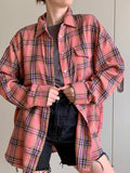 Fall outfits back to school 18 Pink Plaid Shirts And Tops Women Street Wear Gingham Casual Long Sleeve Top Single-Breasted Oversize Shirt Ladies