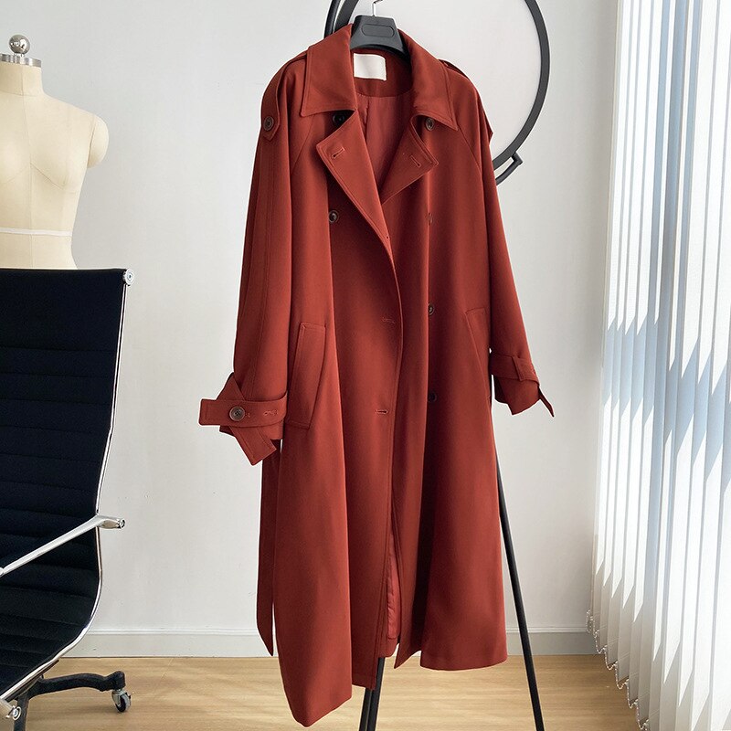 Clacive Vintage Solid Color Jacket Woman Spring Autumn Long Sleeves Turn Down Collar Buttons Trench Coats Elegant Simple Female Jackets
