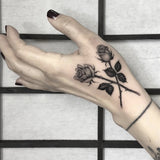 Clacive Waterproof Temporary Tattoo Sticker Red Line Rose English Alphabet Design Body Art Fake Tattoo Flash Tattoo Back Of Hand Female