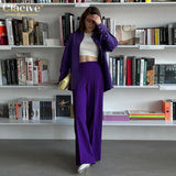 Clacive Fashion Purple Women'S Pants  Casual Loose Elastic Waist Office Pants Female Elegant High Wasit Straight Trousers