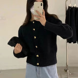 Fall outfits Korean Knitted Cardigans Thick Heart Buttons Autumn Sweaters Women Loose Casual Round Neck Short Tops Soft Sweet Winter O108
