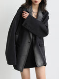 Clacive  New Fashion Women's Denim Coat Design Loose Gradient Dye Washed Denim Blazer Single-Breasted Women  Spring Autumn