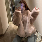 Clacive  Women High Quality Faux Rabbit Fur Coats Luxury Long Sleeve Warm Thick Fluffy Jacket Coat Winter Furry Outwear Female