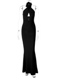 Clacive Elegant Cross Halter Neck Hollow Out Female  Bodycon High-waist Backless Sleeveless Lace-up Fashion Solid Evening Long Dress