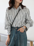 Clacive  Women's Shirt Loose Casual Vertical Stripe Blouses Long Sleeve Shirts Women Cloth Tops Office Lady Spring Autumn