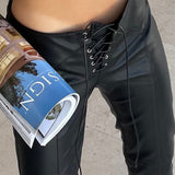 Clacive  Fashion PU Faux Leather High Rise Skinny Straight Pants for Women Streetwear Bottom Club Party Goth Pant Trousers