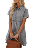 Fall outfits Back to school Blue Dress Women Summer Denim Vintage Solid Female Fashion Casual Clothes Mini Dress Women Clothing Turn-down Collar  A-LINE