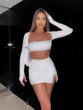 Clacive White Sexy Two Piece Set Long Sleeve Crop Top And Side Split Mini Skirts Slim 2 Pieces Sets Women 2023 Autumn Outfits
