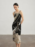 Clacive 2023 Autumn/Winter New Dress Women's Belt Long Skirt Design Sense Small Contrast Jacquard Wool Sling Dress