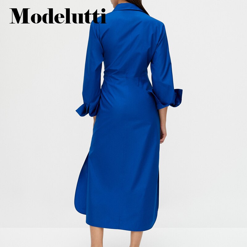 Clacive   New Spring Long Sleeve Side Knot Design Poplin Long Dresses Women Solid Color Elegant Simple Casual Female Robe