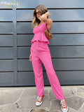 Clacive Sexy Sleeveless Crop Top Set Woman 2 Pieces Summer Bodycon Pink Pants Set Female Fashion Slim High Wiast Trouser Suits