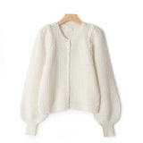 Clacive Tricotage Ajouré Sur Le Devant Cardigan Winter Long Sleeve Round Neck Wool Kid Mohair Sweater Eleagnt Vintage Sweaters Gilet