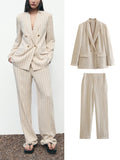 Fall outfits Women's Suit Pant Sets Woman 2 Pieces New Fashion Stripe Office Blazers Coat Women Pants Suits 2023 Woman Spring Outfits