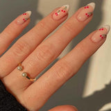 Fall nails Christmas nails 24Pcs Detachable Acrylic False Nails Press On Nail Cute Cherry French Almond Wearable Artificial Fake Nails Full Cover Nail Tips