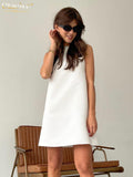 Clacive Casual O-Neck Sleeveless White Dress Ladies Summer A-Line Office Mini Dress Elegant Simple Classic Dresses For Women