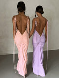 Barbie inspired outfits Back to school Summer Backless Maxi Dress Women  Spaghetti Strap Bodycon Dress Elegant Fashion Ruched Long Evening Party Dresses 2023 Pink
