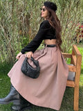 Fall outfits  Women Pleated Skirt 2023 High Waist Fashion Mid-calf Skirts for Women Spring Summer A-Line Casual Solid Khaki Skirts