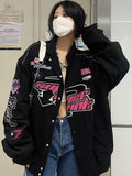 Back to school  Gothic Punk Embroidery Sweatshirts Women Harajuku Zip Up Oversize Hoodies Black Loose Casual Tops Jacket Vintage Hippie
