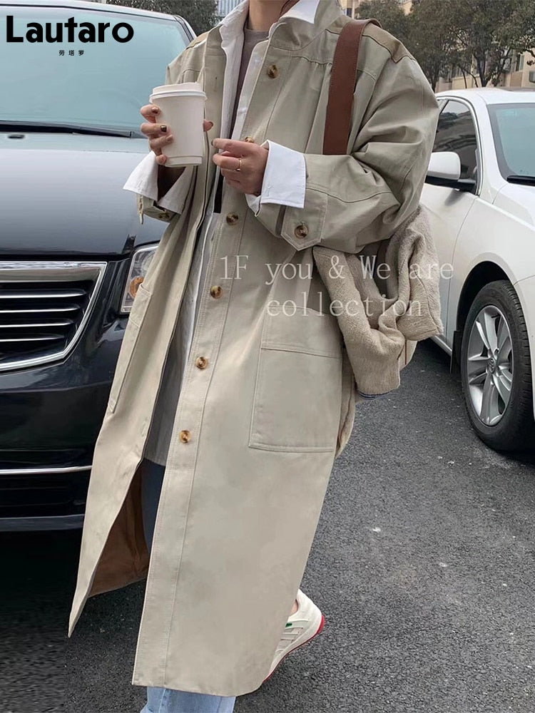 Clacive  Spring Autumn Long Oversized Casual Trench Coat For Women Single Breasted Loose Designer Luxury Clothes Overcoat Fashion