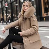 Fall outfits back to school New women's detachable inner lining with plush and thick cotton coat, medium length large fur collar with waistband