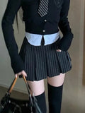 Fall outfits Preppy Style Striped Pleated Skirt Women Vintage Sexy Cute Korean Fashion High Waist A-line Black Mini Skirts Y2K 2000s