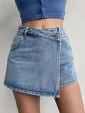 Fall outfits Back to school Women Denim Skirt Shorts 2023 Summer Blue Jeans Shorts Women Korean Fashion Streetwear Casual High Waist Clothing Asymmetrical