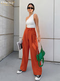 Clacive Orange High Waist Woman Pants Street Style Pleated Wide Legs Trousers Spring Summer Button Classic Long Pants Female