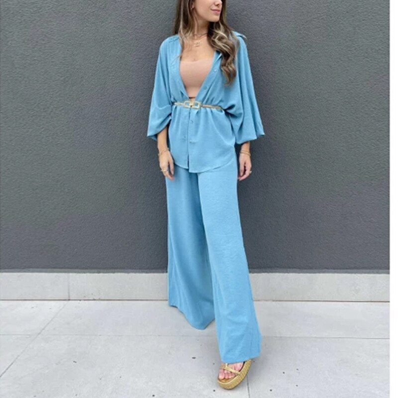 Fall outfits Back to school Ladies Blouses Two Piece Pant Set Outfits 2023 Matching Workout Set For Women Wide Leg Casual 2 Piece Set Elegant Luxury Outfits