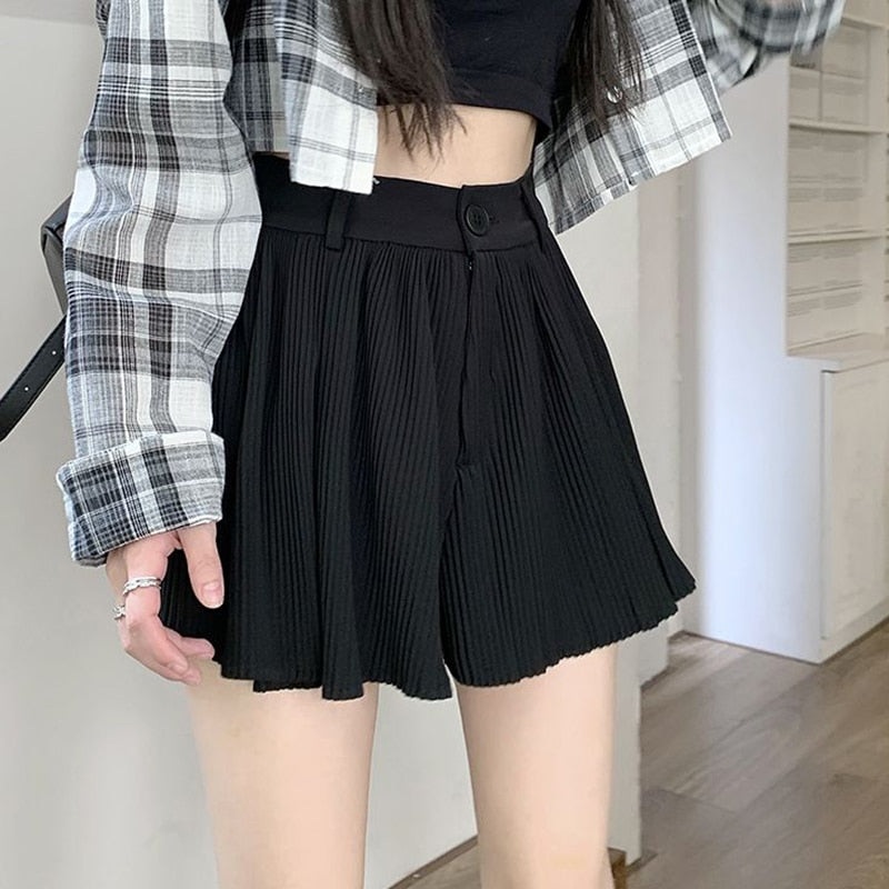 Fall outfits Black Pleated Skirt Shorts for Women Korean Dongdaemun 2023 Summer High Waist Sexy Mini Skirt A-line Casual All-match