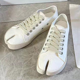 Clacive Flat Thick Sole Split Toe Shoes Women Canvas Lace Up Breathable Sneakers Spring Comfort  Pig Trotter Horseshoe Walking Shoes