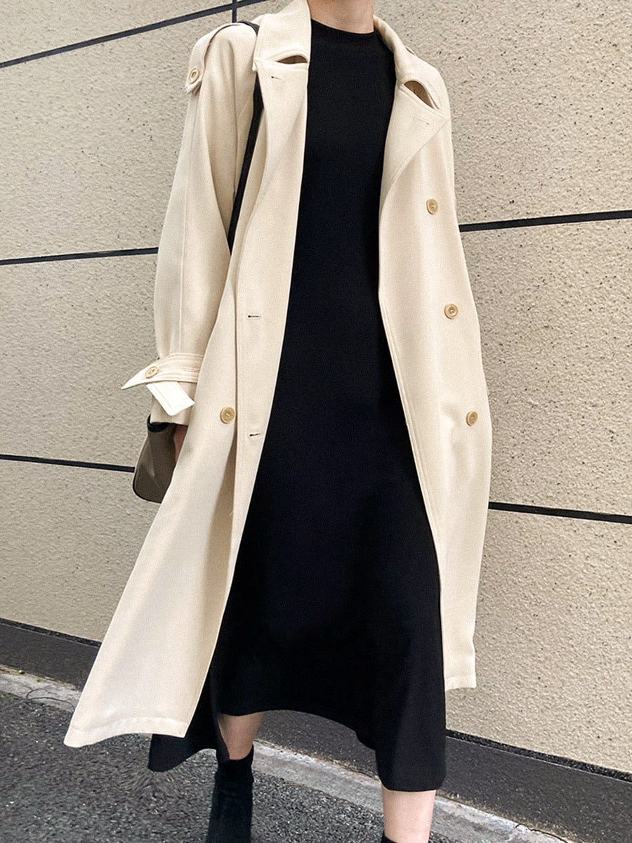 Clacive Vintage Solid Color Jacket Woman Spring Autumn Long Sleeves Turn Down Collar Buttons Trench Coats Elegant Simple Female Jackets
