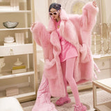 Clacive  Winter Long Oversized Pink Thick Warm Soft Shaggy Fluffy Faux Fur Coat Women Pockets Lapel Loose Sweet Cute Fashion