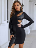 Clacive Long Sleeve Cut Out Black Bodycon Bandage Dress Women's Sexy Night Club Mini Celebrity Evening Runway Party Dress Outfits