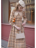 Fall outfits back to school   Fall Winter Wool Dress For Women Vintage Elegant Double-Layer Collar Long Sleeve Plaid Woolen Midi Dress robe argent