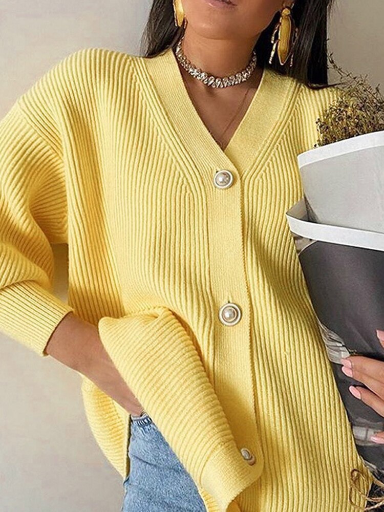 Clacive  Solid Casual Knitted Cardigan Sweater  Spring New High Street Outwear Pullover Female Coat Oversize Sweaters Jumper