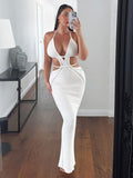 Fall outfits  White Knitting Backless Summer Dress Women 2023 New Bodycon Maxi Long Sexy Dress Elegant Casual Beach Dresses Vestidos