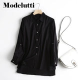 Clacive   New Spring Fashion Long Sleeve Folded Sleeves Linen Shirt Women Casual Solid Color Blouses Simple Tops Female