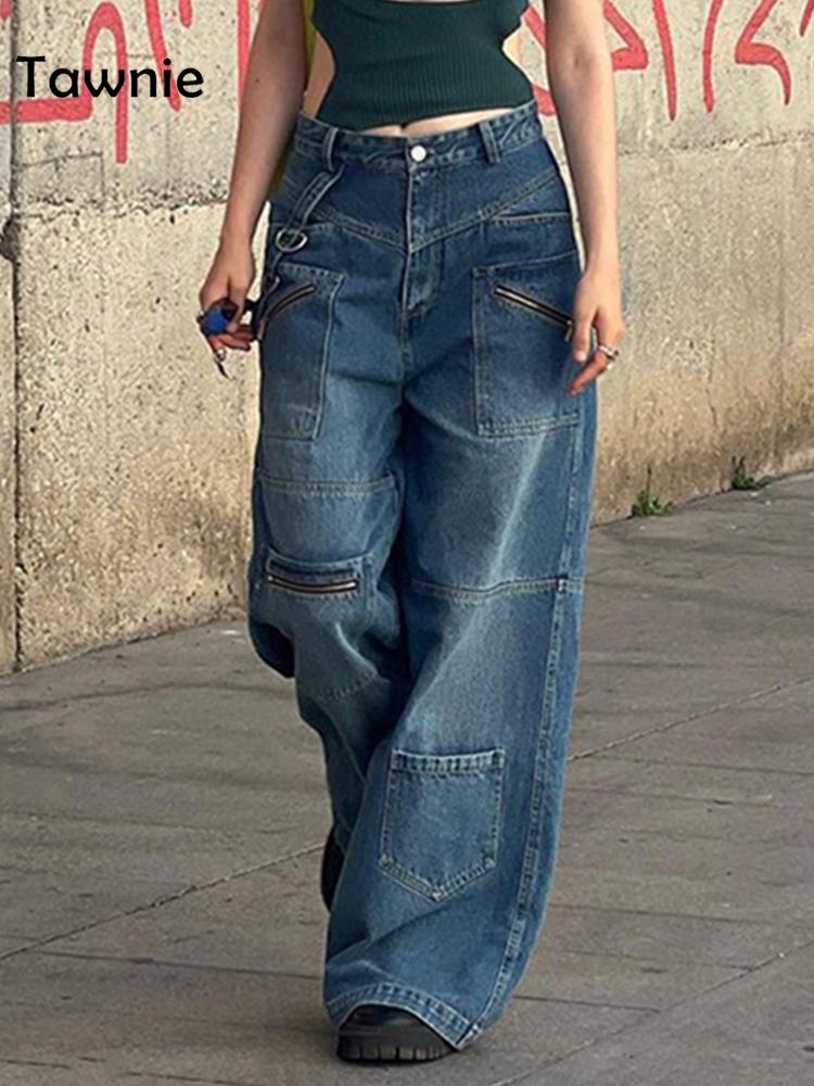 Clacive   Autumn Chic Zipper Baggy Jeans Women Casual Vintage Wide Leg Trousers Harajuku Y2K Grunge Streetwear Cargo Jean Pant