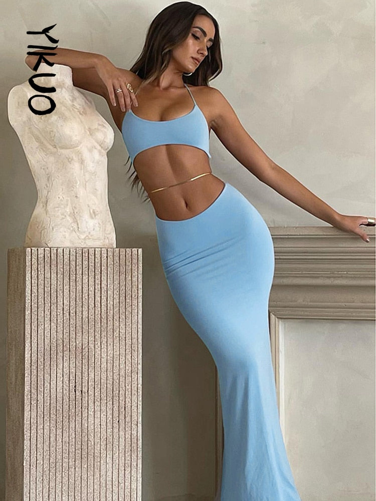 Elegant Maxi Dress Sexy Hollow Out Bodycon Party Dress For Women  Summer Backless Sleeveless Evening Club Dresses
