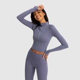 Clacive With Logo Sports Jacket Fitness Training Clothing Autumn Winter Warm Nylon Yoga Long Sleeve Outdoor Running Tight Top Women