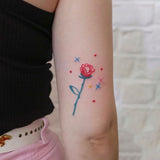 Clacive Waterproof Temporary Tattoo Sticker Red Line Rose English Alphabet Design Body Art Fake Tattoo Flash Tattoo Back Of Hand Female