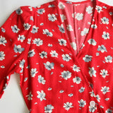 Clacive Spring Summer Women V-Neck Wrap Midi Dress Floral Print Short Sleeve Ladies Slim Waist Holiday Long Robes