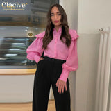 Clacive Fashion Pink Office Woman Blouses  Spring Casual Doll Collar Shirts Ladies Elegant Loose Classic Blouses And Shirts