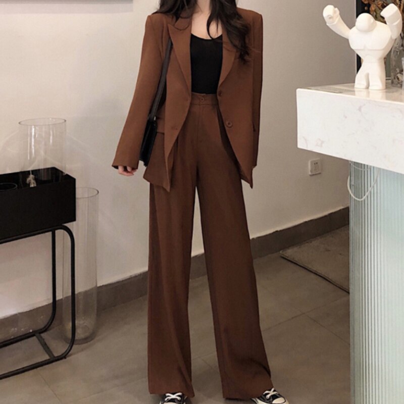 Clacive Women's Fashion Blazer Pantsuit Office Ladies Business Suit Long Sleeve Jacket+Trousers Two Piece Set Femme Autumn Clothings