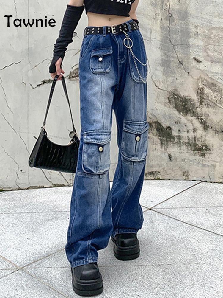 Clacive   Y2K Zipper Pocket Cargo Jeans Women Casual Loose Wide Leg Summer Baggy Jeans Vintage Wide Leg Denim Pant Streetwear