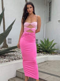 Clacive barbie outfites elegant  Patchwork Y2K Sling Bodycon Dress  Women Hollow Out Sleeveless Backless Summer Beach Dresses Party Club y2k Vestidos